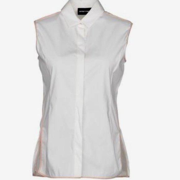 EMPORIO ARMANI SLEEVE LESS BLOUSE SIZE 38 IT, 2 US OFF WHITE W/ BEIGE BINDING - Picture 1 of 5